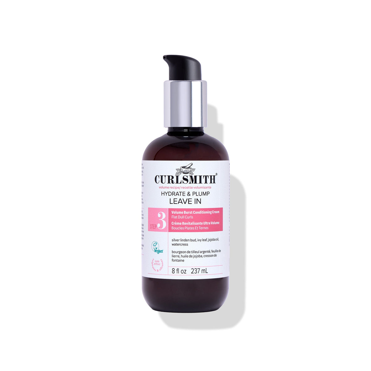 Curlsmith Hydrate & Plump leave-in conditioner bottle on a white background