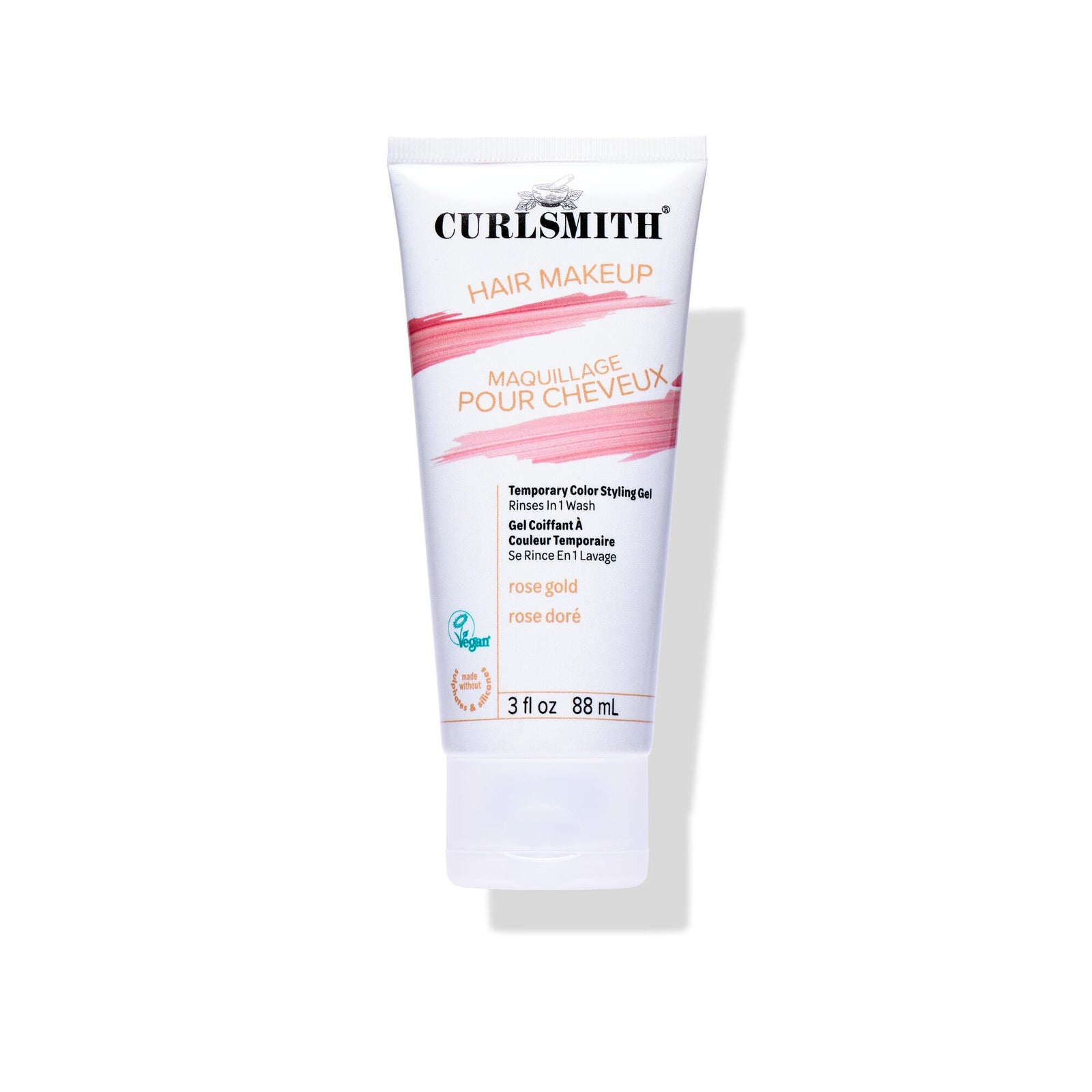 Curlsmith rose gold hair makeup tube on a white background