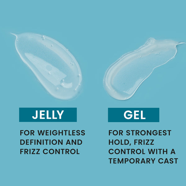 Two droplets of jelly and gel on a blue background with text describing their uses.
