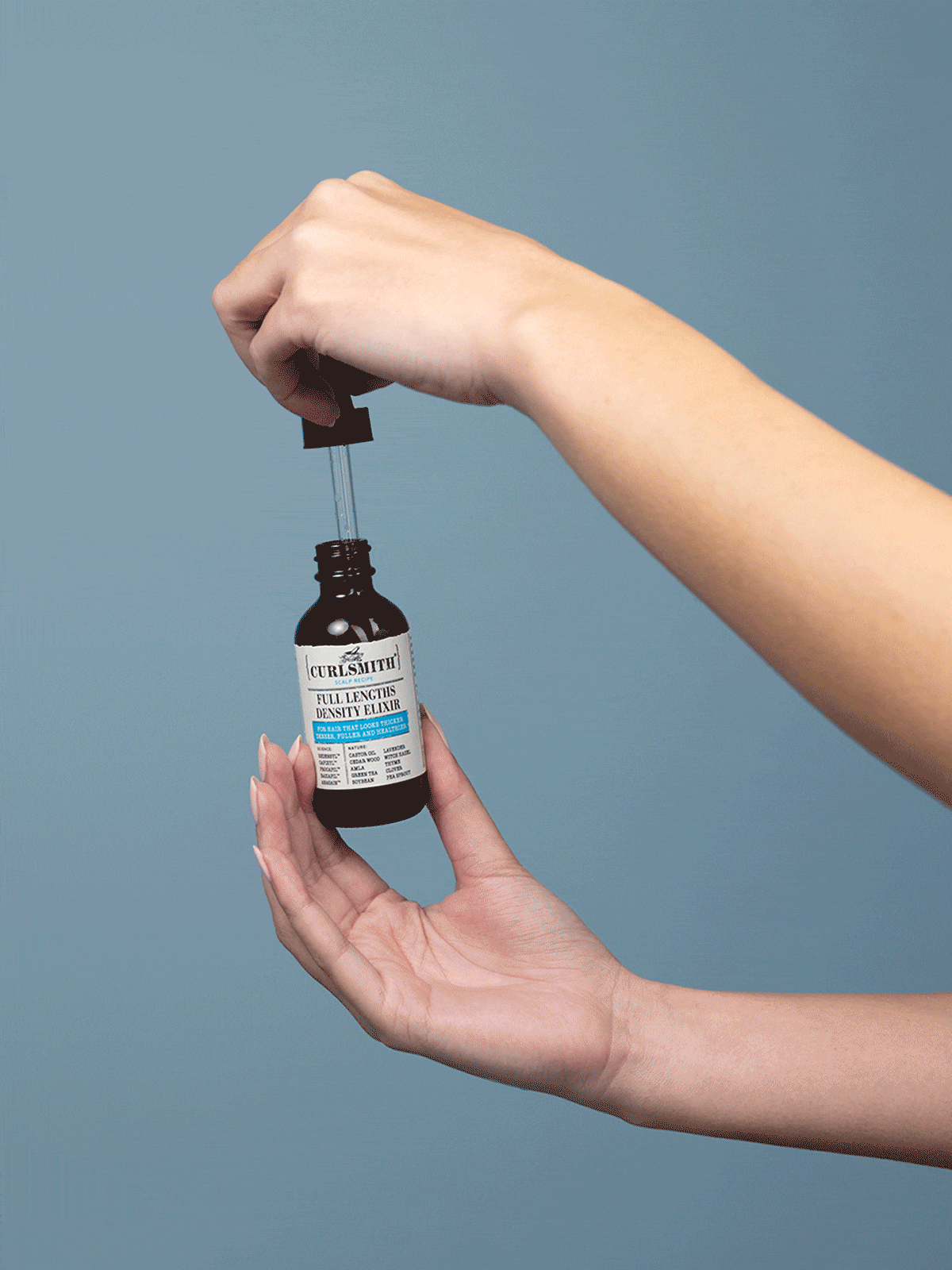 Full density elixir drops on hand