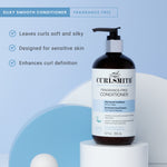 Curlsmith fragrance-free conditioner bottle on a light blue background