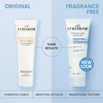 Two bottles of Curlsmith Fragrance-free hair care products on a light blue background, one labeled 'Original' and the other 'Fragrance Free'.