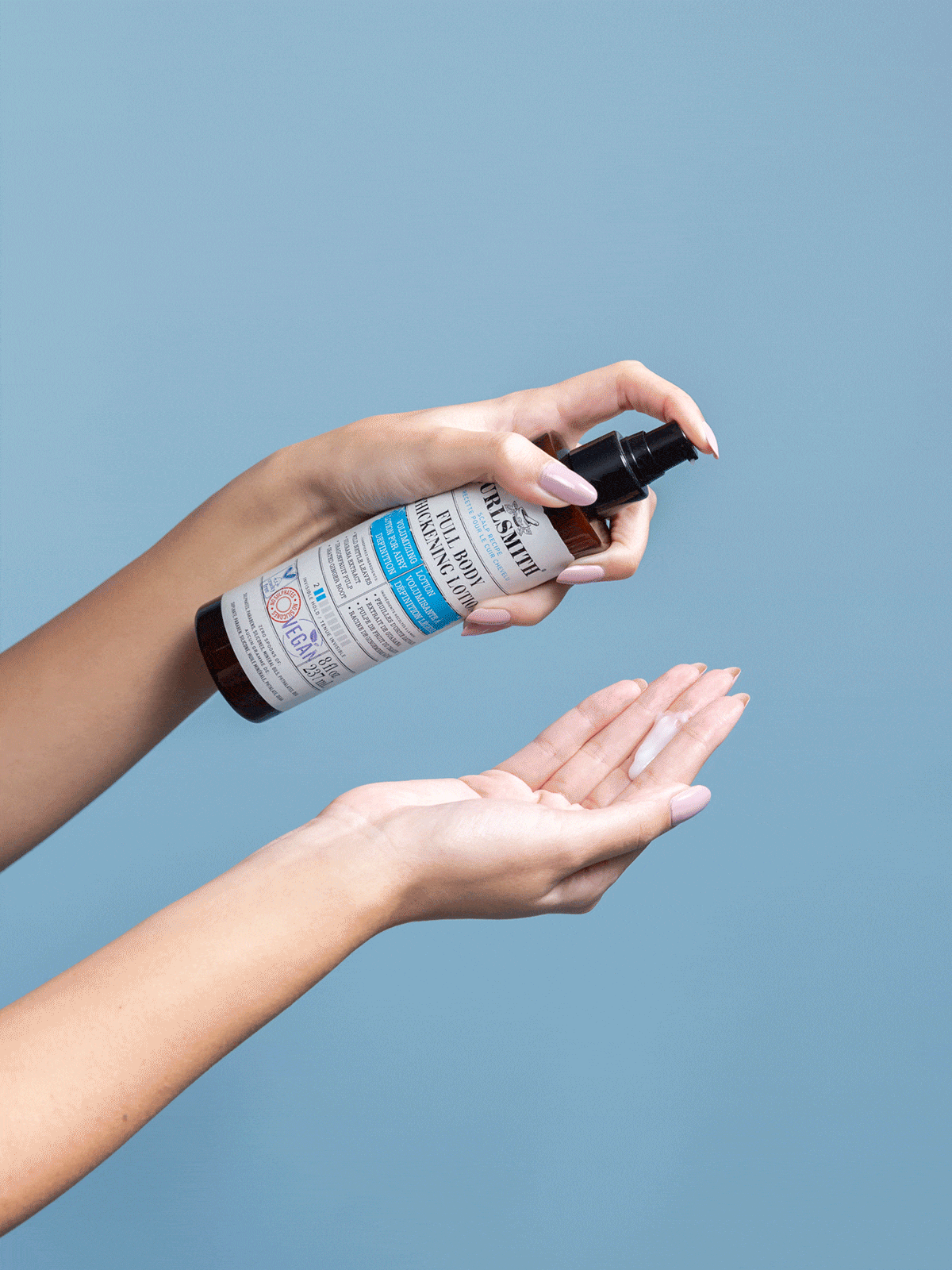 Hand squeeze Full Body Thickening lotion in other hand