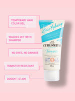 A tube of Curlsmith Hair Makeup in Turquoise, temporary wash-off hair color.